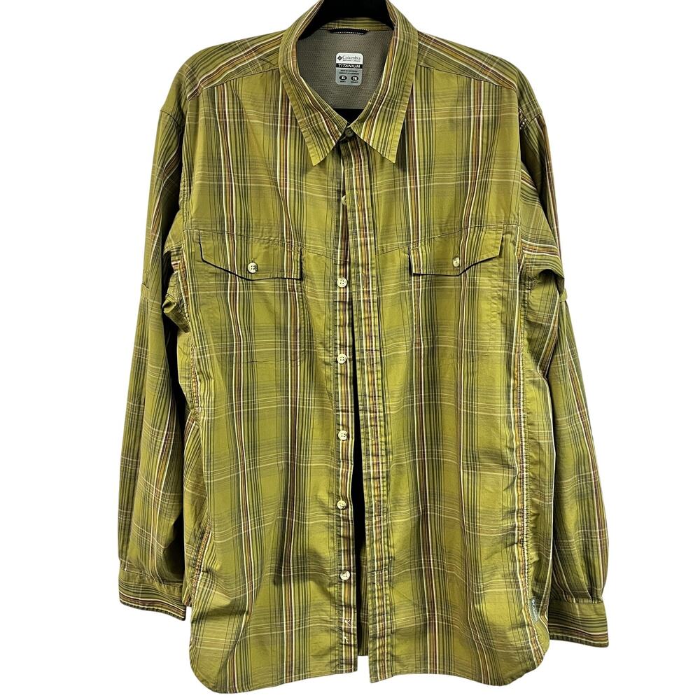 Men's Columbia Titanium green plaid long sleeve performance button down XL